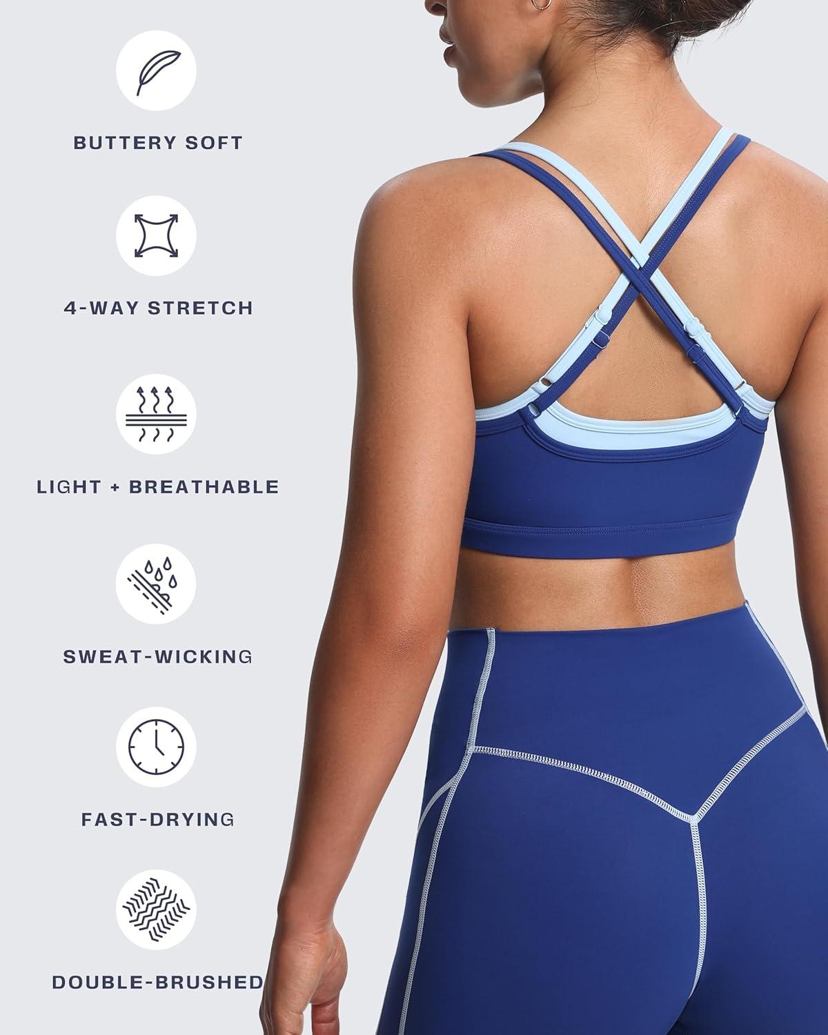 imageAoxjox Womens Workout Sports Bras Double Layer Training Fitness Running Yoga Crop Tank TopBellwether BlueAiry Blue