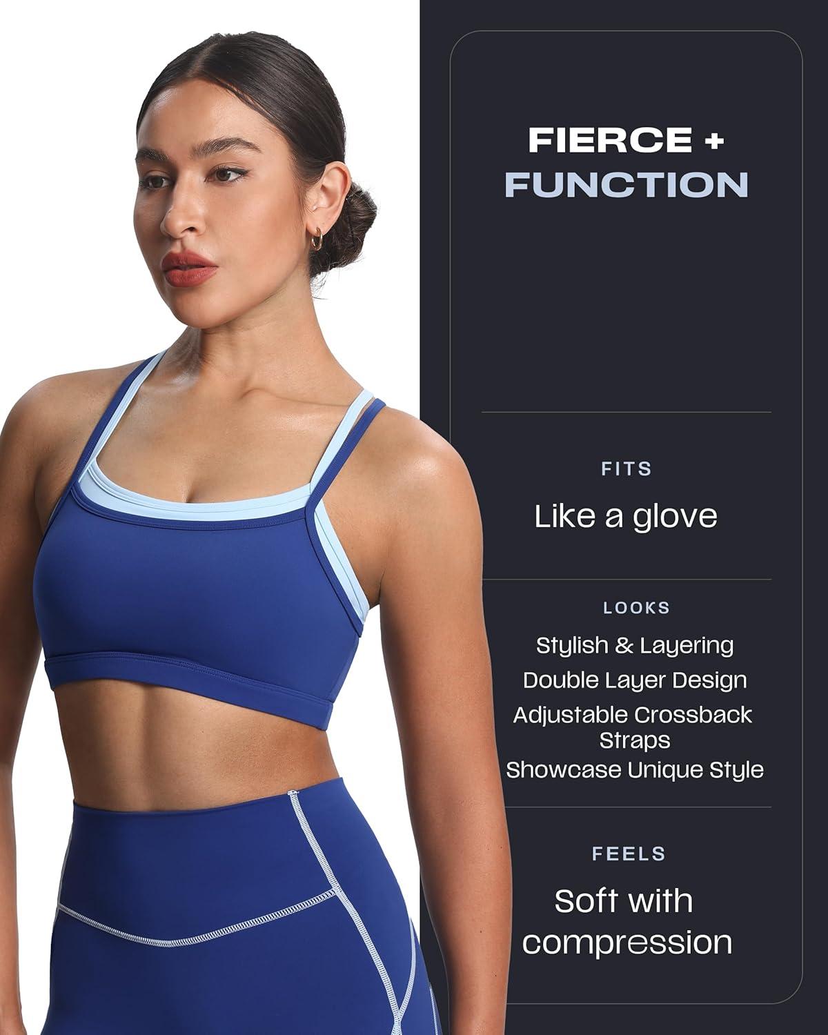 imageAoxjox Womens Workout Sports Bras Double Layer Training Fitness Running Yoga Crop Tank TopBellwether BlueAiry Blue
