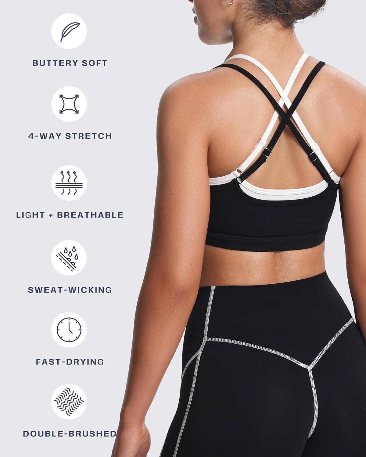 imageAoxjox Womens Workout Sports Bras Double Layer Training Fitness Running Yoga Crop Tank TopBlack and White