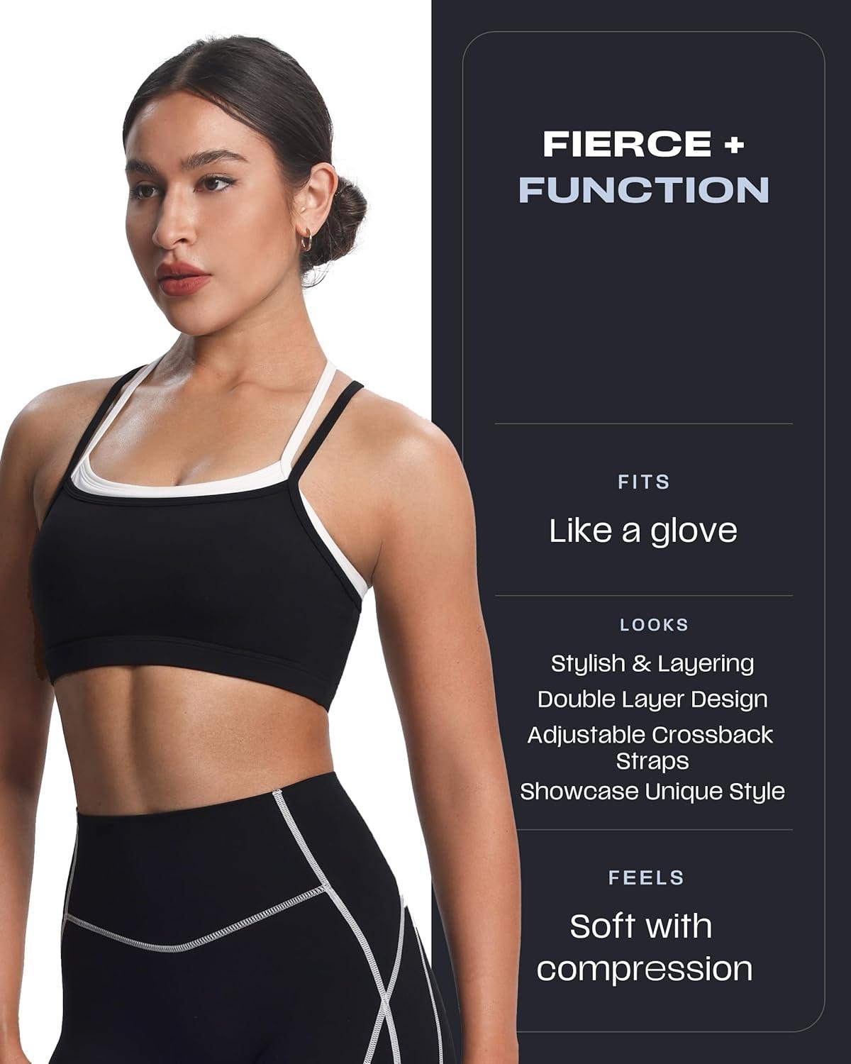 imageAoxjox Womens Workout Sports Bras Double Layer Training Fitness Running Yoga Crop Tank TopBlack and White