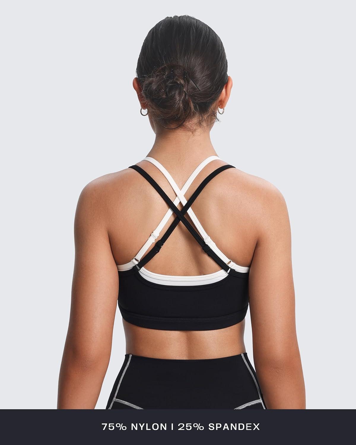 imageAoxjox Womens Workout Sports Bras Double Layer Training Fitness Running Yoga Crop Tank TopBlack and White