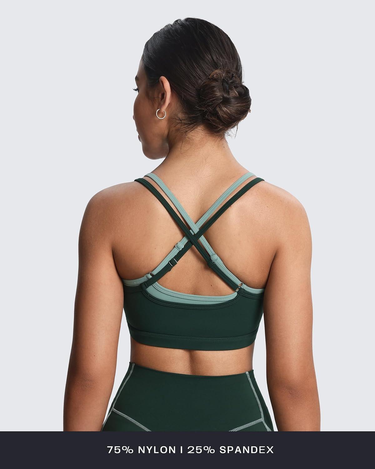 imageAoxjox Womens Workout Sports Bras Double Layer Training Fitness Running Yoga Crop Tank TopForest GreenSage Green