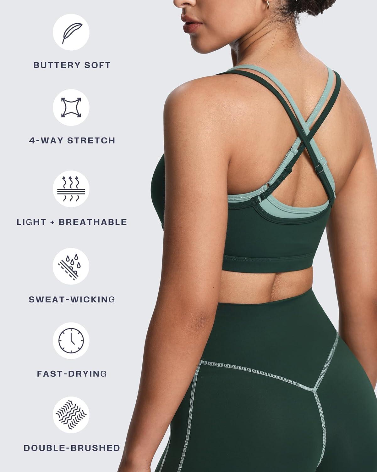 imageAoxjox Womens Workout Sports Bras Double Layer Training Fitness Running Yoga Crop Tank TopForest GreenSage Green
