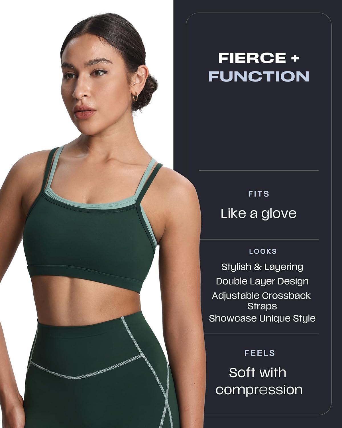 imageAoxjox Womens Workout Sports Bras Double Layer Training Fitness Running Yoga Crop Tank TopForest GreenSage Green