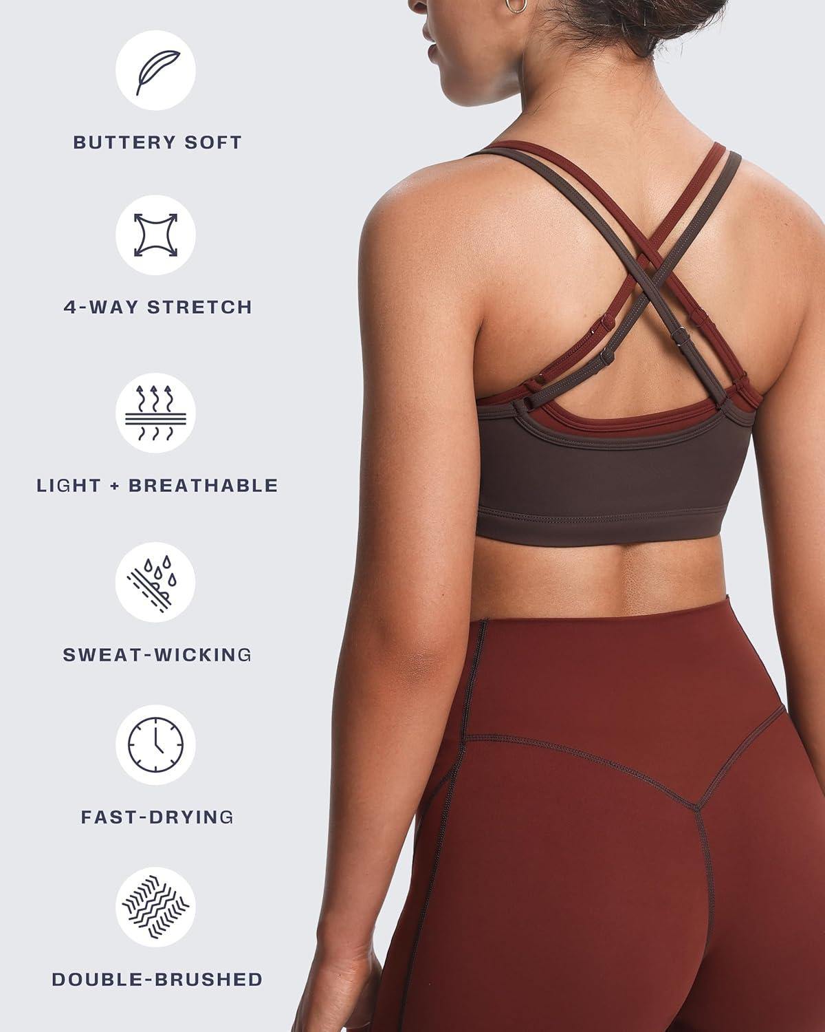 imageAoxjox Womens Workout Sports Bras Double Layer Training Fitness Running Yoga Crop Tank TopMulchRum Raisin