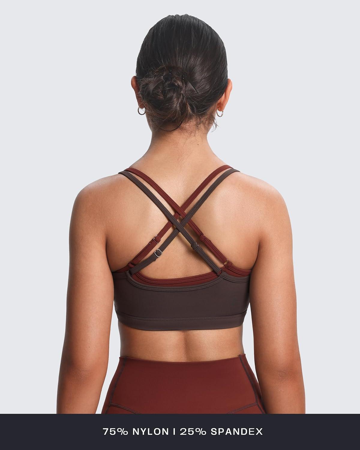 imageAoxjox Womens Workout Sports Bras Double Layer Training Fitness Running Yoga Crop Tank TopMulchRum Raisin