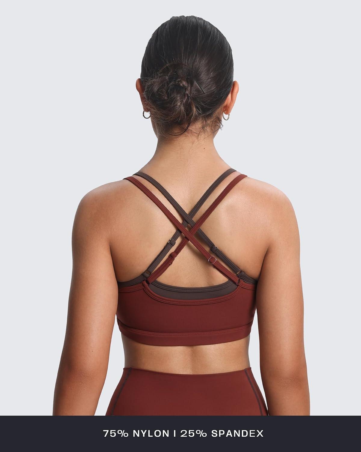 imageAoxjox Womens Workout Sports Bras Double Layer Training Fitness Running Yoga Crop Tank TopRum RaisinMulch