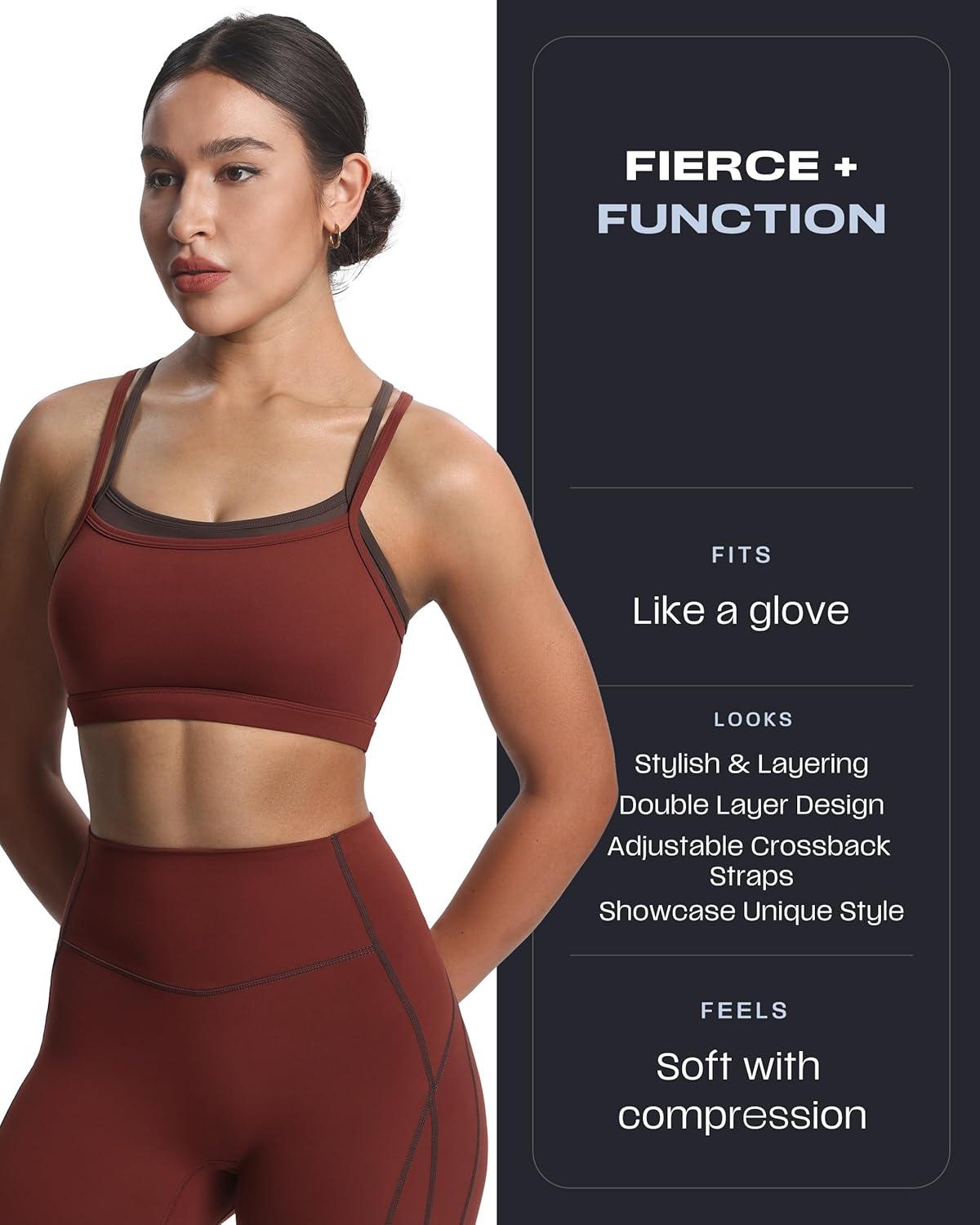 imageAoxjox Womens Workout Sports Bras Double Layer Training Fitness Running Yoga Crop Tank TopRum RaisinMulch