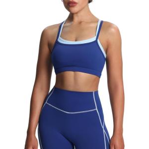imageAoxjox Womens Workout Sports Bras Double Layer Training Fitness Running Yoga Crop Tank TopBellwether BlueAiry Blue
