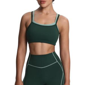 imageAoxjox Womens Workout Sports Bras Double Layer Training Fitness Running Yoga Crop Tank TopForest GreenSage Green