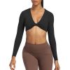 imageAoxjox Long Sleeve Crop Tops for Women Sienna Twist Deep V Workout Cropped T Shirt TopA Black