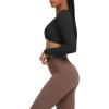 imageAoxjox Long Sleeve Crop Tops for Women Sienna Twist Deep V Workout Cropped T Shirt TopA Black