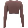 imageAoxjox Long Sleeve Crop Tops for Women Sienna Twist Deep V Workout Cropped T Shirt TopA Fudge Coffee