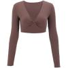imageAoxjox Long Sleeve Crop Tops for Women Sienna Twist Deep V Workout Cropped T Shirt TopA Fudge Coffee