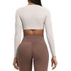 imageAoxjox Long Sleeve Crop Tops for Women Sienna Twist Deep V Workout Cropped T Shirt TopA Mink