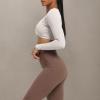 imageAoxjox Long Sleeve Crop Tops for Women Sienna Twist Deep V Workout Cropped T Shirt TopA Mink