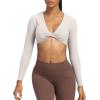 imageAoxjox Long Sleeve Crop Tops for Women Sienna Twist Deep V Workout Cropped T Shirt TopA Mink