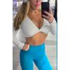 imageAoxjox Long Sleeve Crop Tops for Women Sienna Twist Deep V Workout Cropped T Shirt TopA White