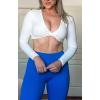 imageAoxjox Long Sleeve Crop Tops for Women Sienna Twist Deep V Workout Cropped T Shirt TopA White