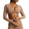 imageAoxjox Long Sleeve Crop Tops for Women Sienna Twist Deep V Workout Cropped T Shirt TopBrownie