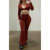 imageAoxjox Long Sleeve Crop Tops for Women Sienna Twist Deep V Workout Cropped T Shirt TopBurgundy Reddish Brown