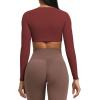 imageAoxjox Long Sleeve Crop Tops for Women Sienna Twist Deep V Workout Cropped T Shirt TopBurgundy Reddish Brown