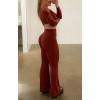 imageAoxjox Long Sleeve Crop Tops for Women Sienna Twist Deep V Workout Cropped T Shirt TopBurgundy Reddish Brown