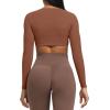 imageAoxjox Long Sleeve Crop Tops for Women Sienna Twist Deep V Workout Cropped T Shirt TopDandelion Brown