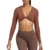 imageAoxjox Long Sleeve Crop Tops for Women Sienna Twist Deep V Workout Cropped T Shirt TopDandelion Brown