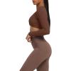 imageAoxjox Long Sleeve Crop Tops for Women Sienna Twist Deep V Workout Cropped T Shirt TopDark Brown