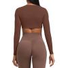 imageAoxjox Long Sleeve Crop Tops for Women Sienna Twist Deep V Workout Cropped T Shirt TopDark Brown