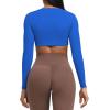imageAoxjox Long Sleeve Crop Tops for Women Sienna Twist Deep V Workout Cropped T Shirt TopDirectoire Blue
