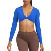 imageAoxjox Long Sleeve Crop Tops for Women Sienna Twist Deep V Workout Cropped T Shirt TopDirectoire Blue
