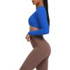 imageAoxjox Long Sleeve Crop Tops for Women Sienna Twist Deep V Workout Cropped T Shirt TopDirectoire Blue