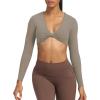 imageAoxjox Long Sleeve Crop Tops for Women Sienna Twist Deep V Workout Cropped T Shirt TopDriftwood