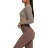 imageAoxjox Long Sleeve Crop Tops for Women Sienna Twist Deep V Workout Cropped T Shirt TopDriftwood