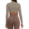 imageAoxjox Long Sleeve Crop Tops for Women Sienna Twist Deep V Workout Cropped T Shirt TopDriftwood