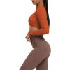 imageAoxjox Long Sleeve Crop Tops for Women Sienna Twist Deep V Workout Cropped T Shirt TopEarthy Brown