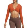 imageAoxjox Long Sleeve Crop Tops for Women Sienna Twist Deep V Workout Cropped T Shirt TopEarthy Brown