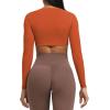 imageAoxjox Long Sleeve Crop Tops for Women Sienna Twist Deep V Workout Cropped T Shirt TopEarthy Brown