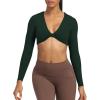imageAoxjox Long Sleeve Crop Tops for Women Sienna Twist Deep V Workout Cropped T Shirt TopForest Green Deep Depths Green