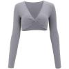 imageAoxjox Long Sleeve Crop Tops for Women Sienna Twist Deep V Workout Cropped T Shirt TopGrey