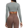 imageAoxjox Long Sleeve Crop Tops for Women Sienna Twist Deep V Workout Cropped T Shirt TopGrey