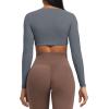 imageAoxjox Long Sleeve Crop Tops for Women Sienna Twist Deep V Workout Cropped T Shirt TopIron Grey