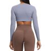imageAoxjox Long Sleeve Crop Tops for Women Sienna Twist Deep V Workout Cropped T Shirt TopLazuli
