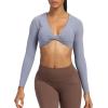 imageAoxjox Long Sleeve Crop Tops for Women Sienna Twist Deep V Workout Cropped T Shirt TopLazuli