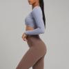 imageAoxjox Long Sleeve Crop Tops for Women Sienna Twist Deep V Workout Cropped T Shirt TopLazuli