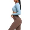 imageAoxjox Long Sleeve Crop Tops for Women Sienna Twist Deep V Workout Cropped T Shirt TopLight Blue