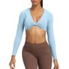 imageAoxjox Long Sleeve Crop Tops for Women Sienna Twist Deep V Workout Cropped T Shirt TopLight Blue