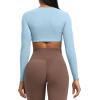imageAoxjox Long Sleeve Crop Tops for Women Sienna Twist Deep V Workout Cropped T Shirt TopLight Blue